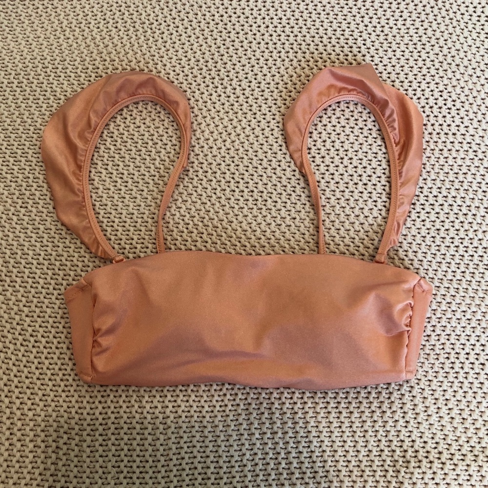 PINK coral ruffle bandeau swimsuit top bikini